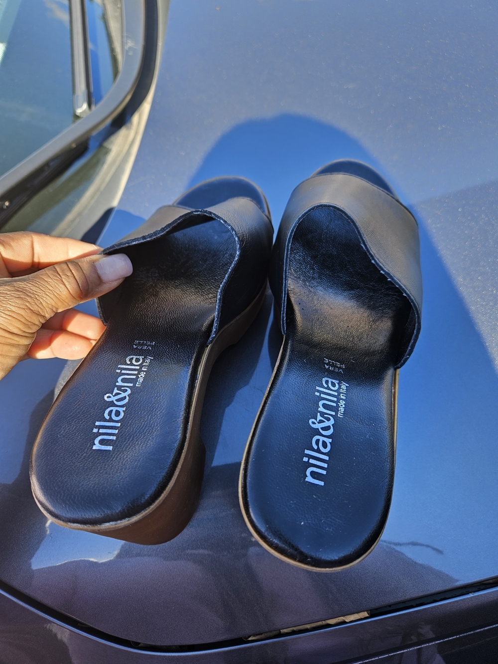 Black Leather Slide Mules with Low Platform